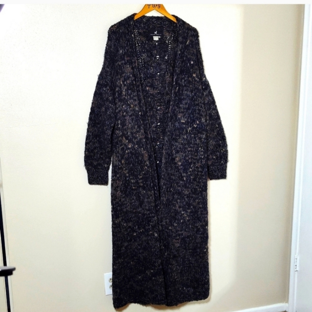 Peruvian Connection long duster sweater wool open front cardigan grandma sweater